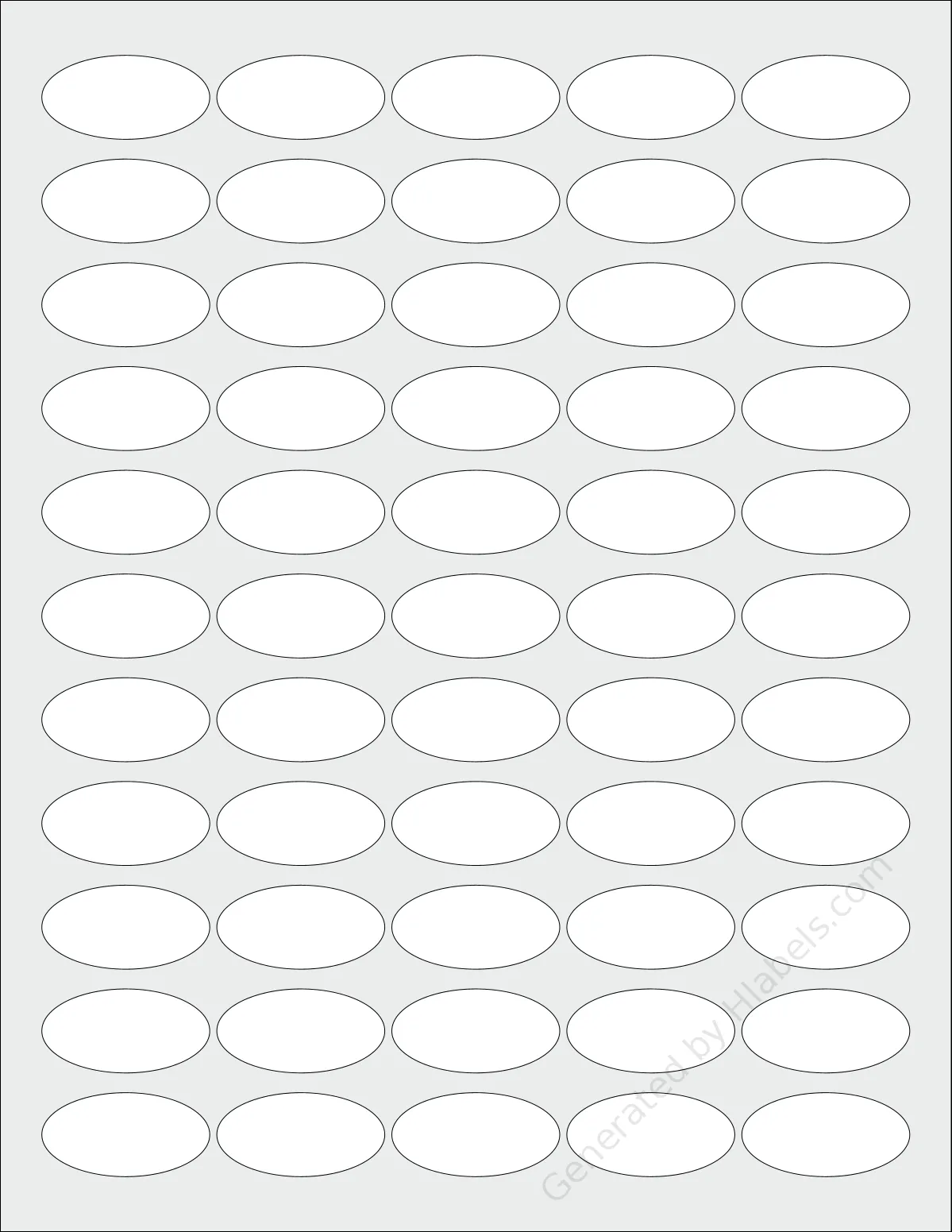 SpartanIndustrial® V003L template with 55 oval 1.5 x 0.75 inch labels per sheet, on Letter-size adhesive blank label sheets.