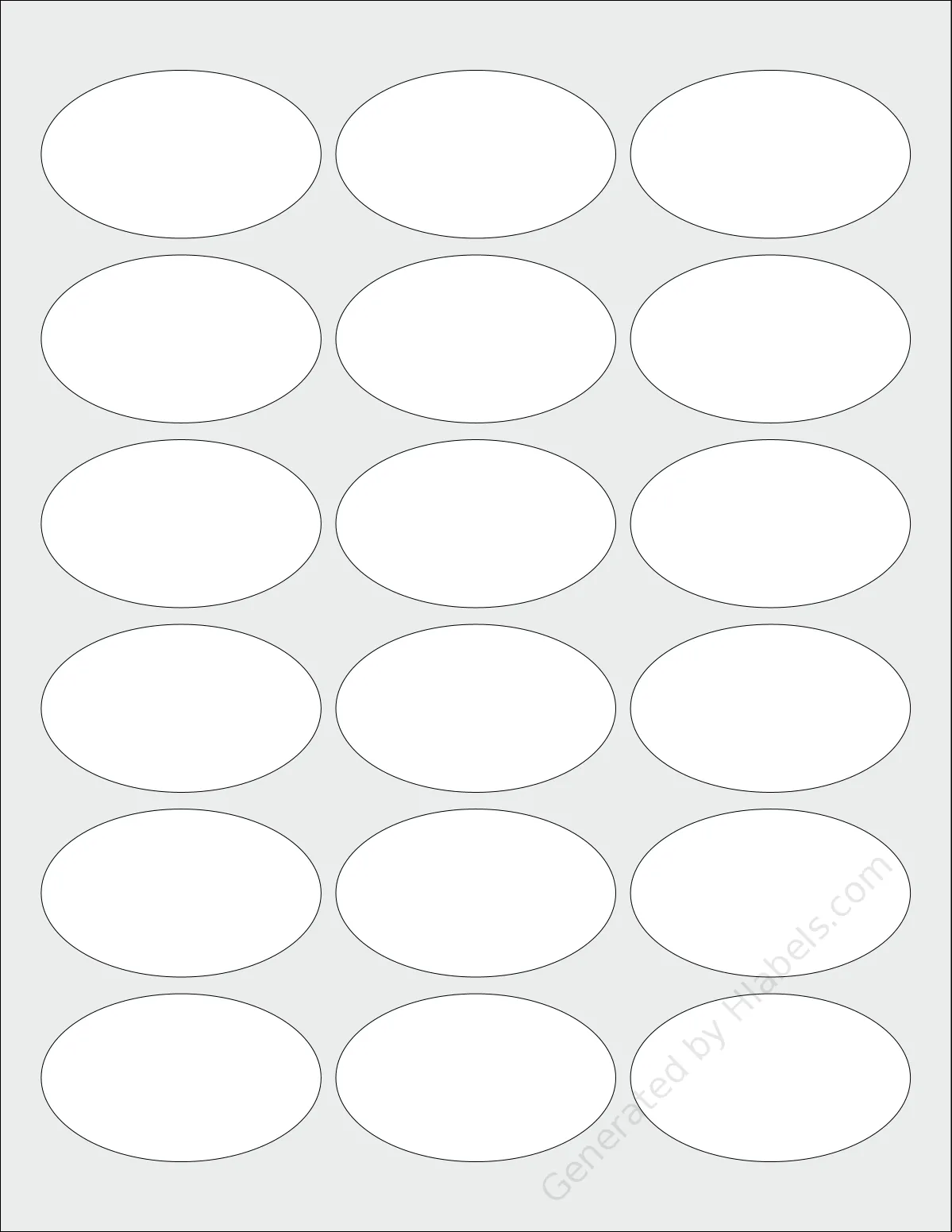 SpartanIndustrial® V004A template with 18 oval 2.5 x 1.5 inch labels per sheet, on Letter-size adhesive blank label sheets.