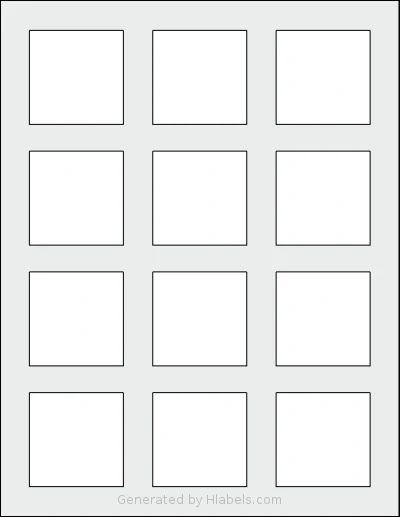 TownStix® US-22-12 template with 12 square 2 x 2 inch labels per sheet, on Letter-size adhesive blank label sheets.