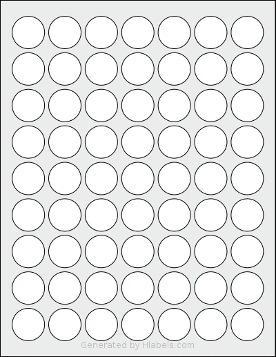 TownStix® US-Round-1 template with 63 circle labels per sheet, each 1 inch in diameter, on Letter-size adhesive blank label sheets.