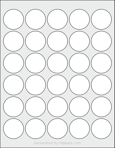TownStix® US-Round-1.5 template with 30 circle labels per sheet, each 1.5 inch in diameter, on Letter-size adhesive blank label sheets.