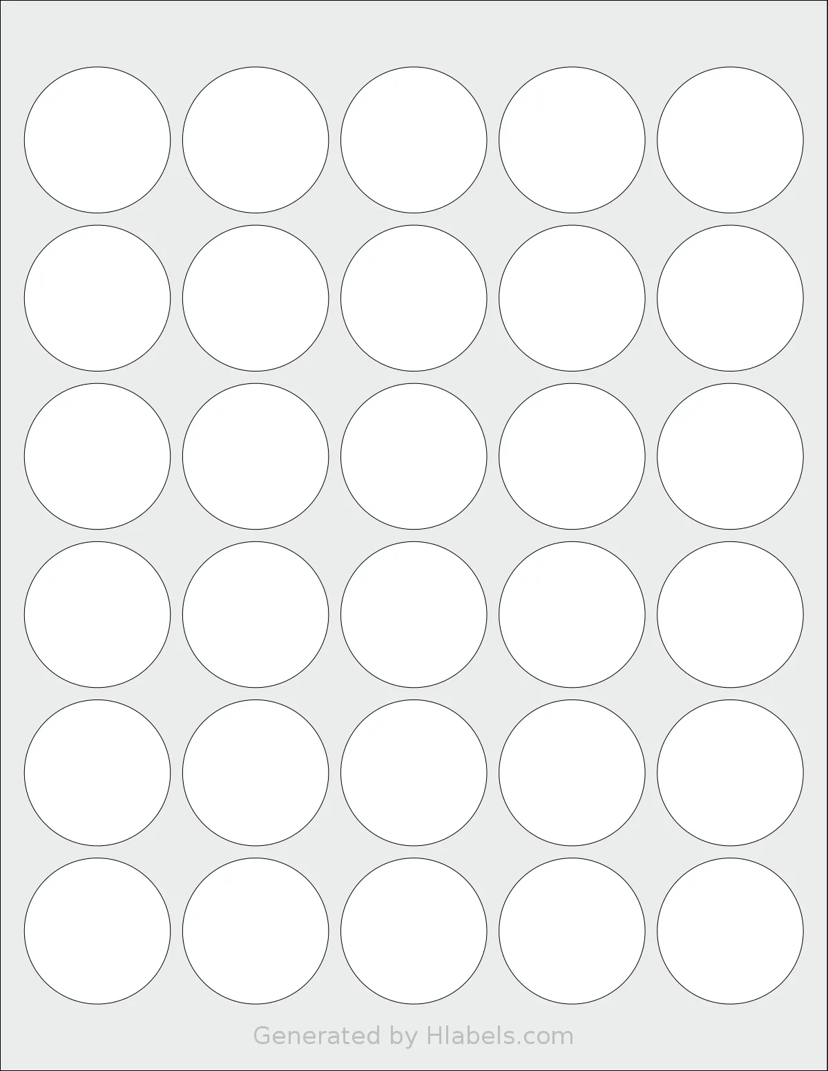 TownStix® US-Round-1.5 template with 30 circle labels per sheet, each 1.5 inch in diameter, on Letter-size adhesive blank label sheets.