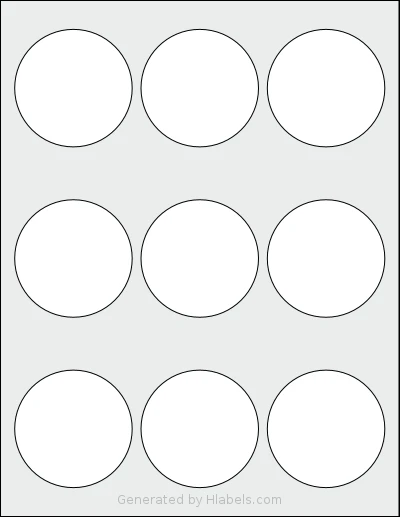 TownStix® US-Round-2.5 template with 9 circle labels per sheet, each 2.5 inch in diameter, on Letter-size adhesive blank label sheets.