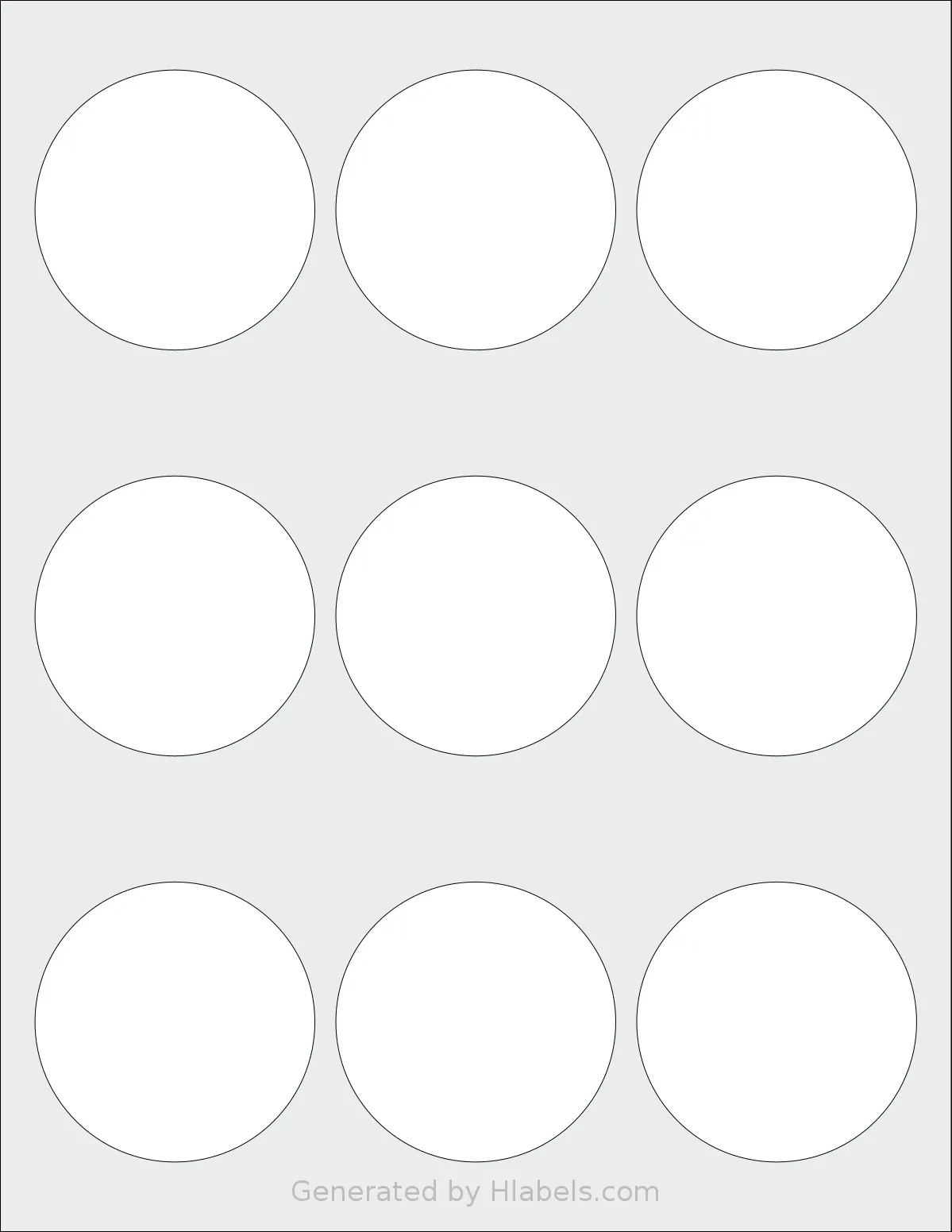 TownStix® US-Round-2.5 template with 9 circle labels per sheet, each 2.5 inch in diameter, on Letter-size adhesive blank label sheets.
