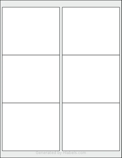Uline® S-10422 template with 6 rectangular 4 x 3.333 inch labels per sheet, on Letter-size adhesive blank label sheets.