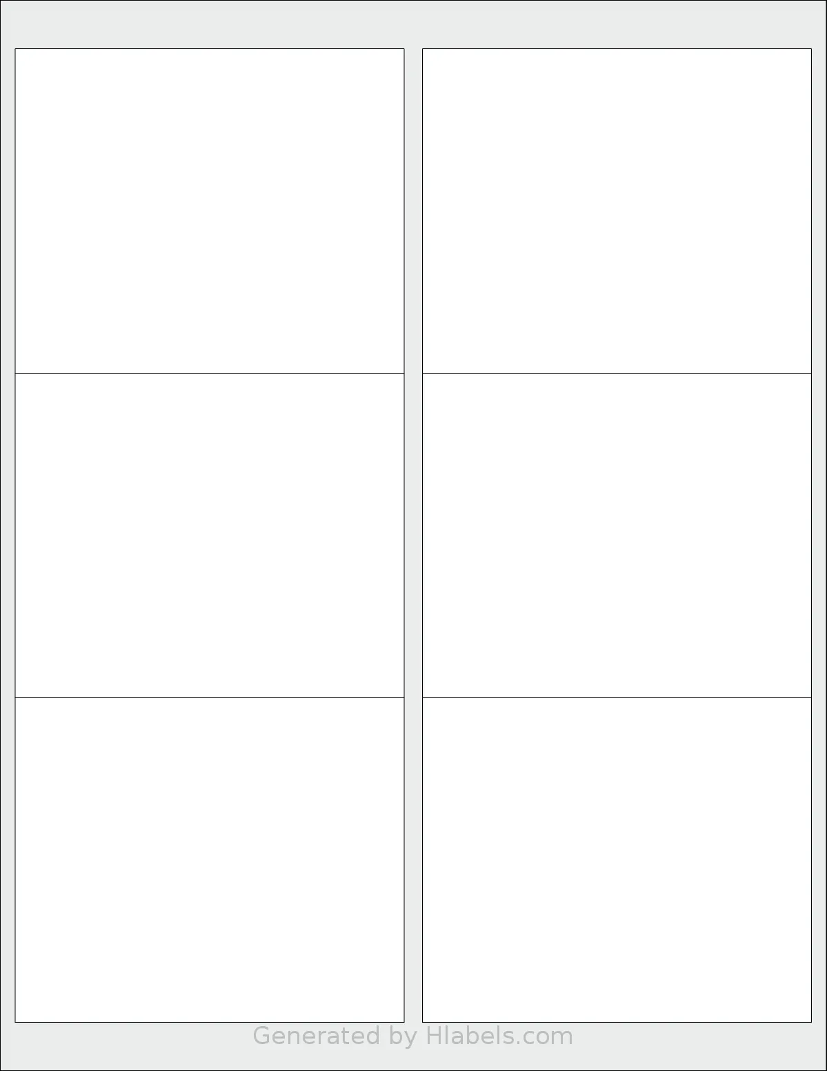 Uline® S-10422 template with 6 rectangular 4 x 3.333 inch labels per sheet, on Letter-size adhesive blank label sheets.