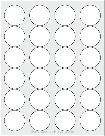 Uline® S-10430 template with 24 circle labels per sheet, each 1.6667 inch in diameter, on Letter-size adhesive blank label sheets.