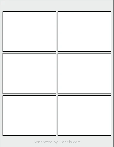 Uline® S-10435 template with 6 rectangular 4 x 3 inch labels per sheet, on Letter-size adhesive blank label sheets.