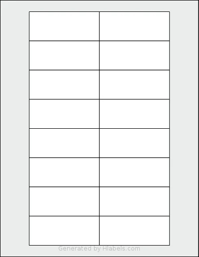 Uline® S-14461 template with 16 rectangular 3 x 1.25 inch labels per sheet, on Letter-size adhesive blank label sheets.