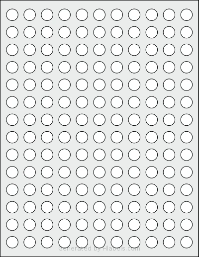 Uline® S-15580 template with 154 circle labels per sheet, each 0.5 inch in diameter, on Letter-size adhesive blank label sheets.