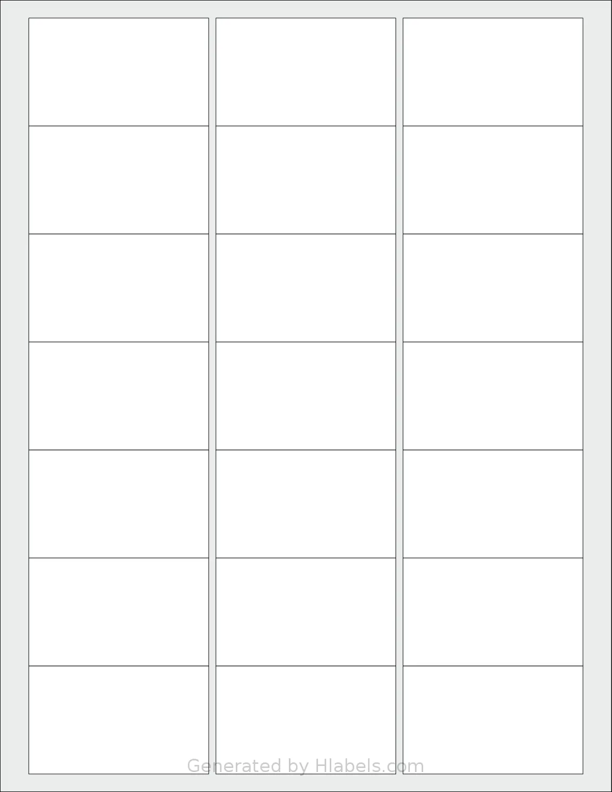 Uline® S-19344 template with 21 rectangular 2.5 x 1.5 inch labels per sheet, on Letter-size adhesive blank label sheets.