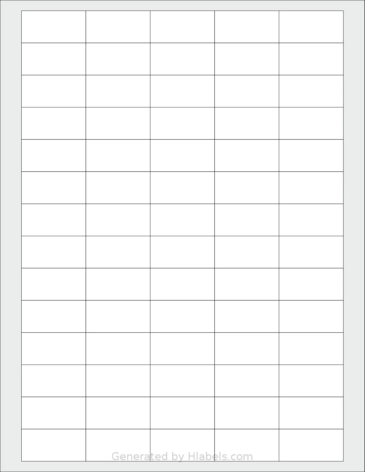 Uline® S-20131 template with 70 rectangular 1.5 x 0.75 inch labels per sheet, on Letter-size adhesive blank label sheets.