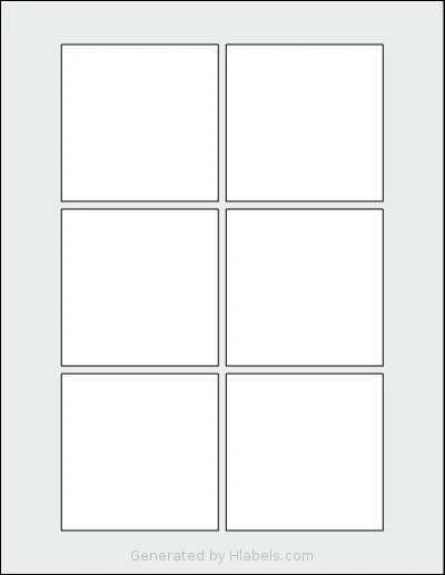 Uline® S-20135 Template Uline® S-20135 template with 6 square 3 x 3 inch labels per sheet, on Letter-size adhesive blank label sheets.