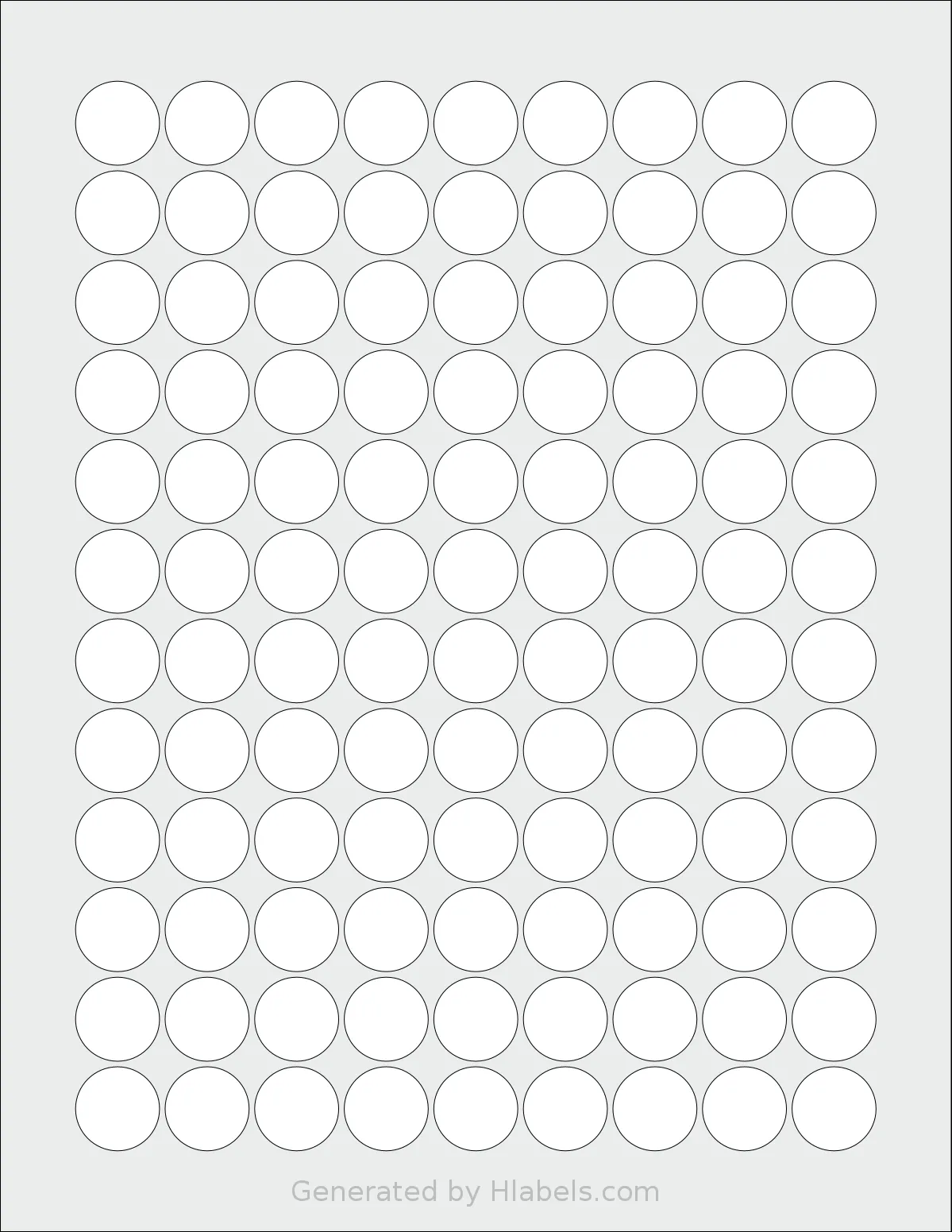 Uline® S-20175 template with 108 circle labels per sheet, each 0.75 inch in diameter, on Letter-size adhesive blank label sheets.