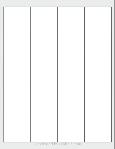 Uline® S-20177 template with 20 square 2 x 2 inch labels per sheet, on Letter-size adhesive blank label sheets.