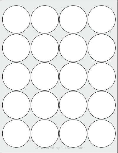 Uline® S-20183 Template Uline® S-20183 template with 20 circle labels per sheet, each 2 inch in diameter, on Letter-size adhesive blank label sheets.