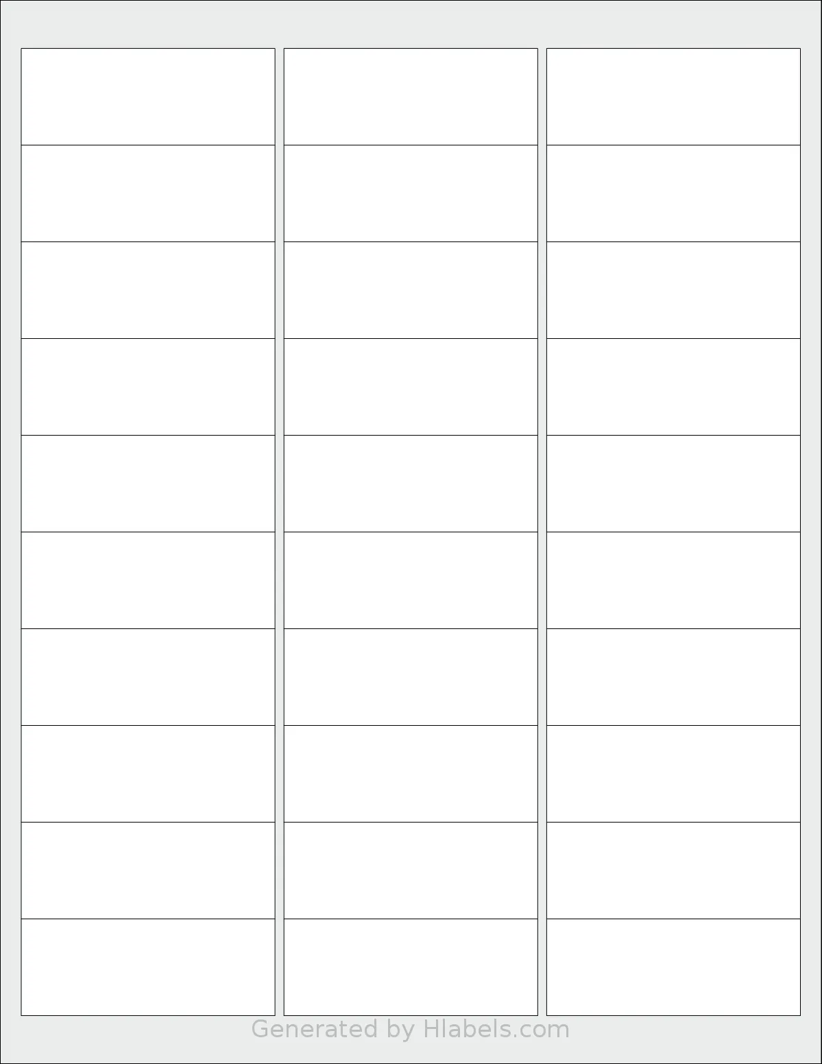 Uline® S-5042 template with 30 rectangular 2.625 x 1 inch labels per sheet, on Letter-size adhesive blank label sheets.