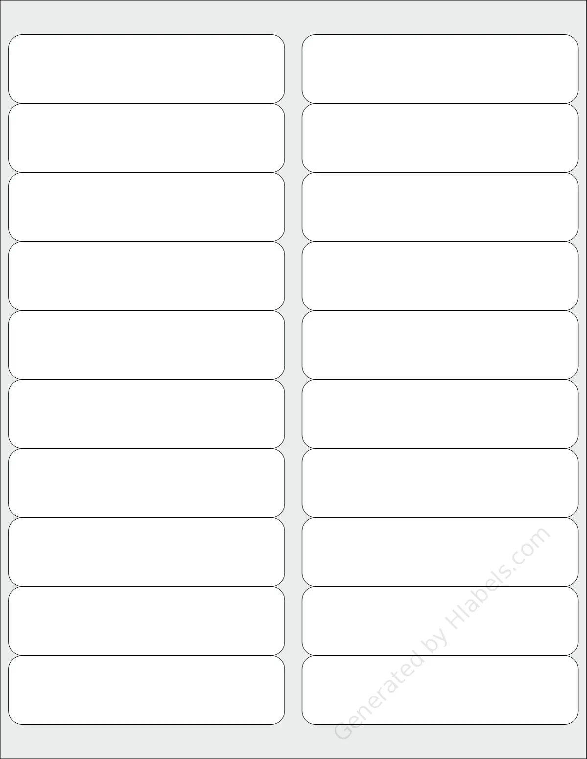 Uline® S-5960 template with 20 rectangular 4 x 1 inch labels per sheet, on Letter-size adhesive blank label sheets.