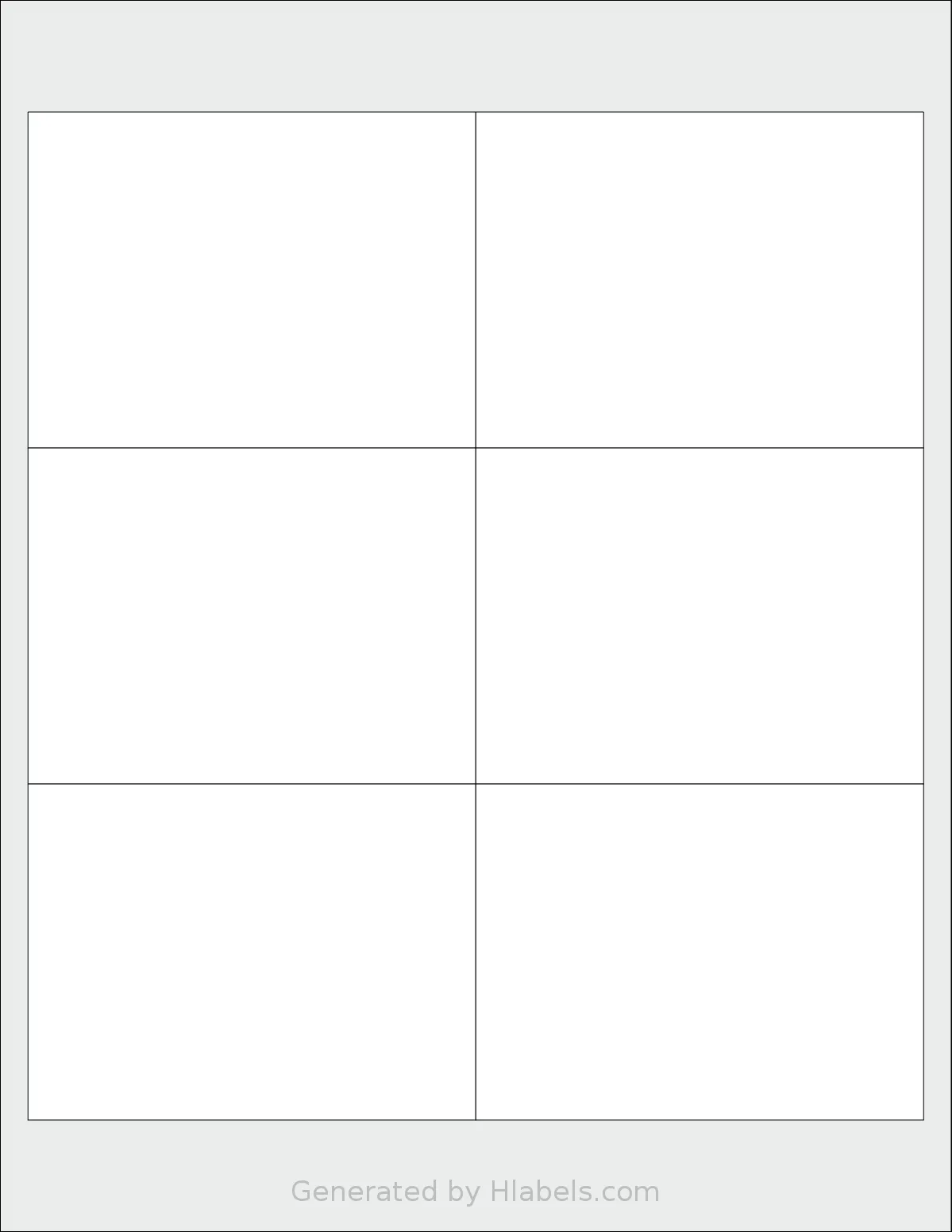 Uline® S-7701 template with 6 rectangular 4 x 3 inch labels per sheet, on Letter-size adhesive blank label sheets.