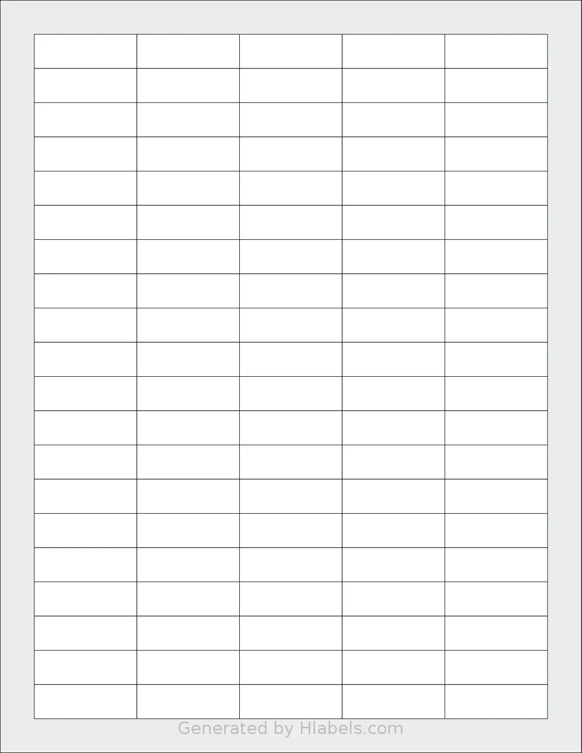 Worldlabel® WL-1100 template with 100 rectangular 1.5 x 0.5 inch labels per sheet, on Letter-size adhesive blank label sheets.