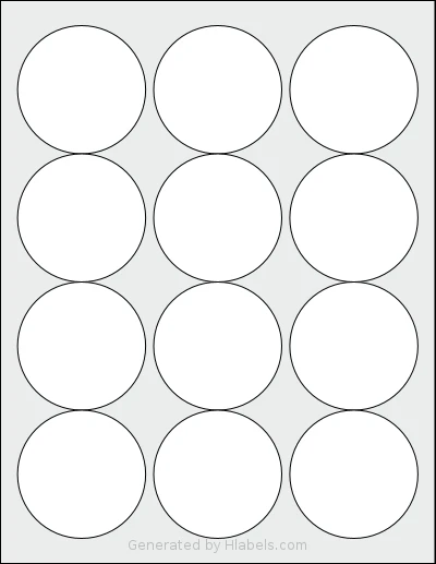 Worldlabel® WL-350 Template Worldlabel® WL-350 template with 12 circle labels per sheet, each 2.5 inch in diameter, on Letter-size adhesive blank label sheets.